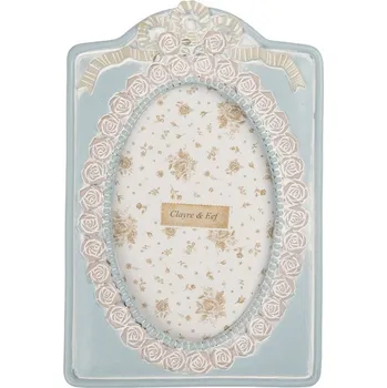 Rám na obraz Modrý pastelový fotorámeček s růžičkami a mašlí - 14*2*21 cm / 10*15 cm