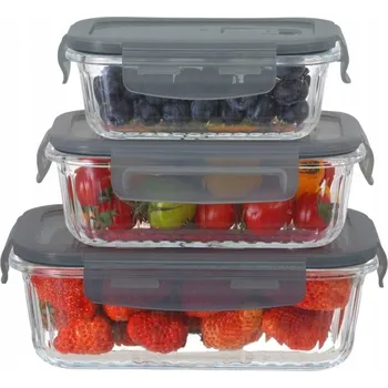 Dóza na potraviny 3x SKLENĚNÉ DÓZY NA POTRAVINY 3KS Sada Lunchbox do MIKROVLNNÉ TROUBY 1500/1000/400 ml