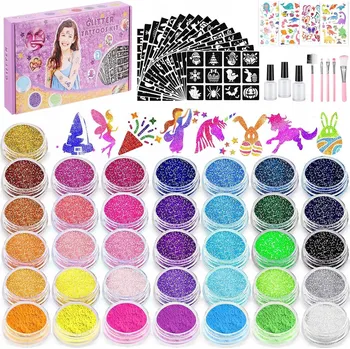 Tetování Sada na třpytivé tetování, šablony, třpytky, velké DIY balení