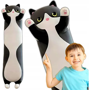 plyšák PLYŠOVÁ HRAČKA KOČKA ČERNÁ PRO DĚTI ČERNOBÍLÁ POLŠTÁŘ PLYŠOVÝ MAZLÍČEK PŘÍTULNÍČEK XXL 90 cm