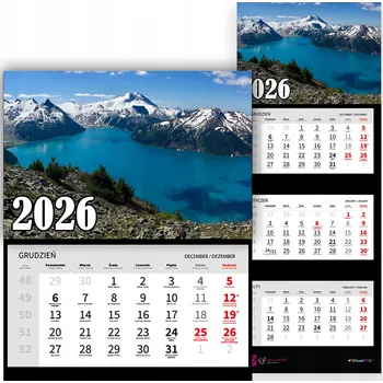 Kalendář TRÍDÍLNÝ NÁSTĚNNÝ KALENDÁŘ ROK 2026 HORSKÉ JEZERO DÁREK RŮZNÉ VZORY