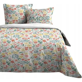 Povlečení POVLEČENÍ BAVLNĚNÉ DVOULŮŽKOVÉ SADA POVLEČENÍ S BAREVNÝMI KVĚTY 240 x 220