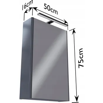 Šatní skříň Koupelnová skříňka se zrcadlem a LED osvětlením 50 ŠEDÁ, lakovaná ve vysokém lesku OMEBLE