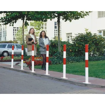 parkovací zábrana Ochranný sloupek, lakovaný, červeno-bílý, k přišroubování k podlaze, Ø 60 mm, 2 oka na řetěz