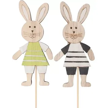 Velikonoční dekorace Dřevěný zajíc 11 cm + špejle
