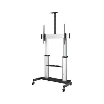 Televizní držák StarTech.com Mobile TV Stand, Heavy Duty TV Cart for 60-100" Display (100kg/220lb), Height Adjustable Rolling Flat Screen Floor Standing on Wheels, Universal Television Mount w/Shelves - W/ 2 equipment shelves - Vozík - pro plochý panel - hliník, ocel - č