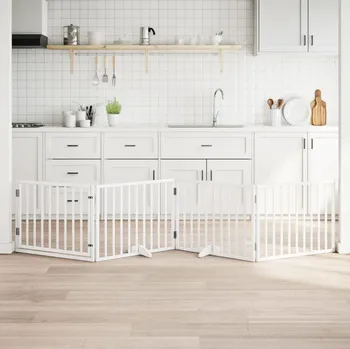 klec pro psa vidaXL Psí branka s dvířky, skládací, 4 panely, , 320 cm, topolové dřevo [352185] Barva: Bílá