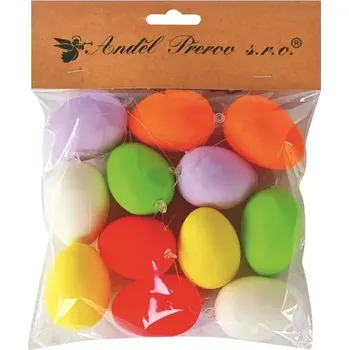 Velikonoční dekorace Vajíčka plastová barevná na zavěšení 6 cm, 12 ks v sáčku