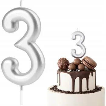 Dortová svíčka ČÍSLICE SVÍČKA ČÍSLO 3 TŘI STŘÍBRO DEKORATIVNÍ SVÍČKY NA DORT
