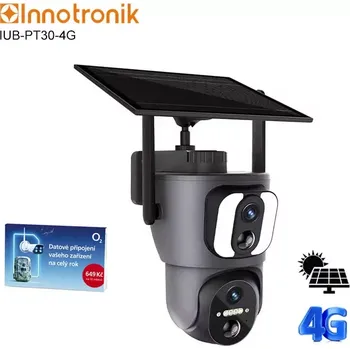IP kamera Solární otočná 4G duální IP kamera Innotronik IUB-PT30-4G (zcela bezdrátová, venkovní, 2 x 2.0Mpix, 4G LTE, solární panel + Li-Ion baterie)