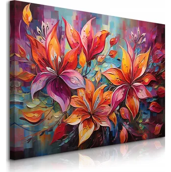 Obraz OBRAZ NA PLÁTNĚ DO JÍDELNY BAREVNÉ KVĚTY PŘÍRODA ABSTRAKCE 90x60