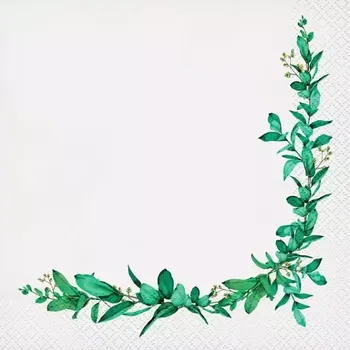 Papírový ubrousek EKO ubrousky bílé se zelenými lístky FSC 20 ks - 33 x 33 cm