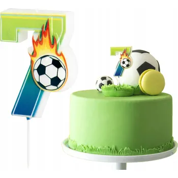 Dortová svíčka SVÍČKA FOTBALOVÝ MÍČ ČÍSLICE 7 SEDM ZELENÉ DEKORATIVNÍ SVÍČKY NA DORT