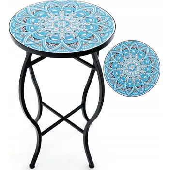 Konferenční stolek Zahradní stolek Costway kovový modrý kulatý 35 cm x 54,5 cm