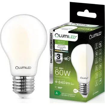 Žárovka LED žárovka E27 A60 4W = 60W 840lm 4000K Neutrální 360° FILAMENT LUMILED