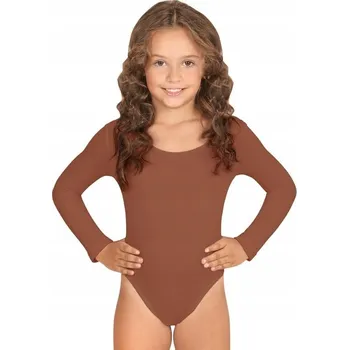 DĚTSKÉ HNĚDÉ BODY S DLOUHÝM RUKÁVEM TRIČKO TANEČNICE VEL. 122