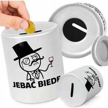 Pokladnička KERAMICKÁ POKLADNIČKA NA MINCE PRO DĚTI K NAROZENINÁM - ZNIČ BÍDU! VTIPNÉ