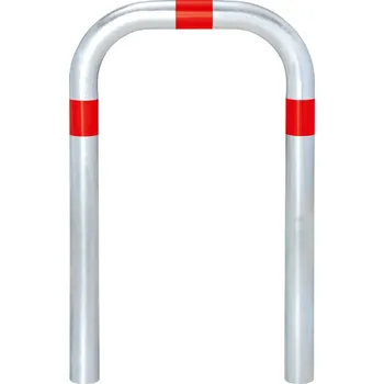 parkovací zábrana Protinárazový ochranný oblouk z oceli, zinkovaný, šířka 500 mm, červené pruhy, k zabetonování