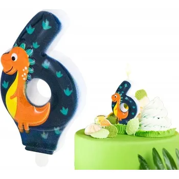 Dortová svíčka SVÍČKA DINO SAUŘI ČÍSLICE 6 ŠEST SVÍČKY DINO DEKORAČNÍ NA DORT