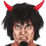 Ďábelská černá paruka s červenými rohy