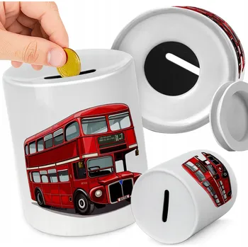 Pokladnička KERAMICKÁ POKLADNIČKA NA MINCE PRO DĚTI - KLASICKÝ DVOUKŘÍDLÝ AUTOBUS