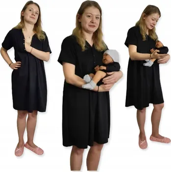 Dámské noční prádlo NOČNÍ KOŠILE NA KOJENÍ KRÁTKÝ RUKÁV ROZEPÍNACÍ, velikost S ČERNÁ + BODY 62