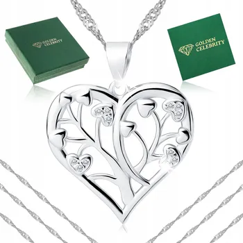 Náhrdelník STŘÍBRNÝ NÁHRDELNÍK SRDCE AŽUR S ZIRKONY 925 DÁREK PRO NI, PRO DÍVKU
