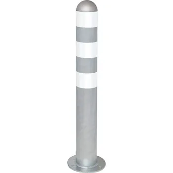 Dopravní značení Protinárazový sloupek pro nabíjecí stanice, z oceli, 800 mm, bílé pruhy, k přišroubování