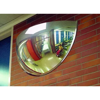 Bezpečnostní zrcadlo Hemisférické zrcadlo PS 180-9, 180° pozorovací úhel pro kontrolu 3 směrů, k montáži na stěnu