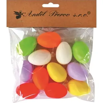 Velikonoční dekorace Vajíčka plastová barevná na zavěšení 4 cm, 12 ks v sáčku