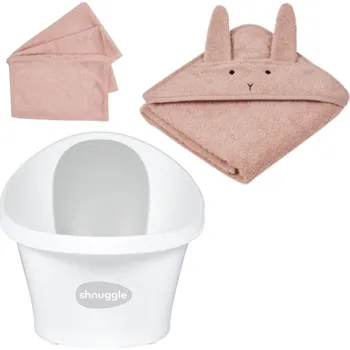koupací vanička SHNUGGLE + LIEWOOD set s žínkou Grey/Rabbit Rose