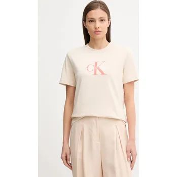 Dámské tričko Bavlněné tričko Calvin Klein Jeans dámské, béžová barva, LV047B865G 80X, vel. XXS