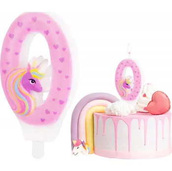 Dortová svíčka SVÍČKA JEDNOROŽEC ČÍSLICE 0 NULA RŮŽOVÉ DEKORATIVNÍ SVÍČKY NA DORT