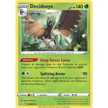 Sběratelská karetní hra Decidueye 008/072 - Shining Fates Typ karty: Reverse Holo