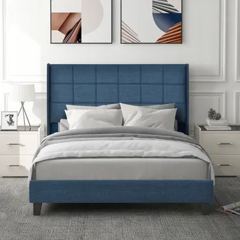 Postel Dřevěná manželská postel Arhatreya 140x200 cm modrá