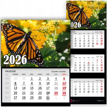 Kalendář NÁSTĚNNÝ KALENDÁŘ TROJDÍLNÝ ROK 2026 | MOTÝL JARO DÁREK RŮZNÉ VZORY