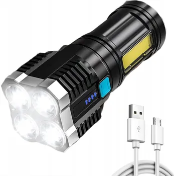 Svítilna VÝKONNÁ VÍCEÚČELOVÁ TAKTICKÁ SVÍTILNA NA AKUMULÁTOR USB 4x XPE + COB