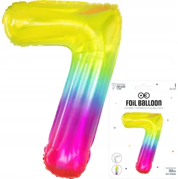 Balónek Fóliový balónek ČÍSLICE 7 SEDM velký vícebarevný duhový balónek na hélium 100 cm