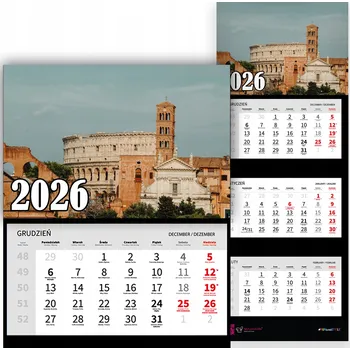 Kalendář NÁSTĚNNÝ KALENDÁŘ TROJDÍLNÝ ROK 2026 KOLOSEUM ITÁLIE NÁBOŽENSKÝ MIX VZORŮ