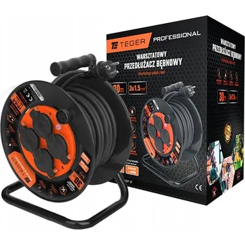 elektrický kabel Prodlužovací Kabel bubnový dílenský 30m PROFESSIONAL 3x1,5mm IP44 H05RR-F Teger