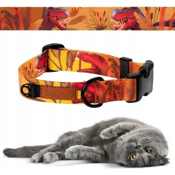 Obojek pro psa NASTAVITELNÝ obojek s přezkou pro kočky 24-30 cm Ukory ŽLUTÝ Jurský Park DINO