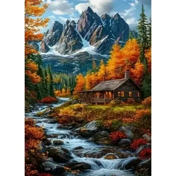 Diamantové malování Diamantové malování - Potůček v podzimních horách (60x80)