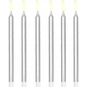 Dortová svíčka STŘÍBRNÉ SVÍČKY 6 Ks DEKORATIVNÍ NA DORT K NAROZENINÁM