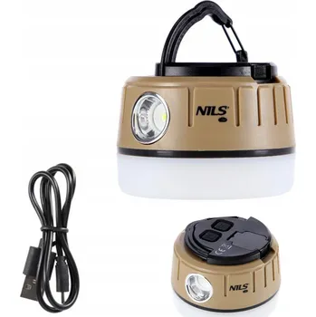 Svítilna Akumulátorová LED svítilna Nils Camp 500 lm s USB a držákem, hnědá