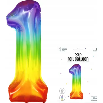 Balónek FÓLIOVÝ BALÓN ČÍSLICE 1 JEDEN VELKÝ BALÓN MULTIKOLOROVÝ DUHOVÝ NA HELIUM 100cm