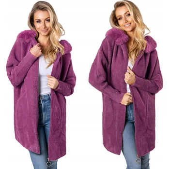 Dámský kabát Soprato dámský kabát oversize s kapuce a kožíšek 0199 dlouhý zip univerzální
