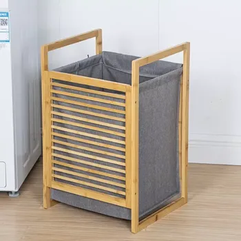 Koš na prádlo Bambusový koš na prádlo, objem 52 l, přírodní/šedá, BASKET