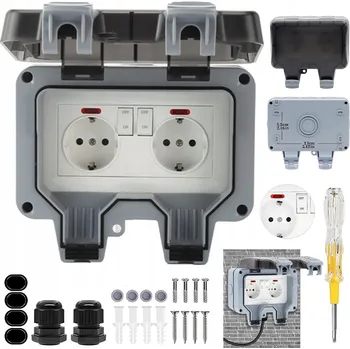 Elektrická zásuvka Dvojitá vodotěsná zásuvka šedá IP66 s uzemněním