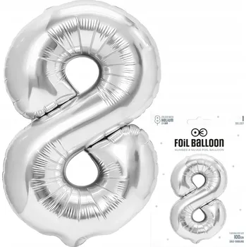 Balónek FÓLIOVÝ BALÓNEK ČÍSLICE 8 OSM VELKÝ STŘÍBRNÝ BALÓNEK NA HELIUM 100cm