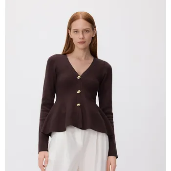Dámský svetr Reserved - Svetr s ozdobnými knoflíky - hnědá - 113GS-88X - 113GS-88X-S